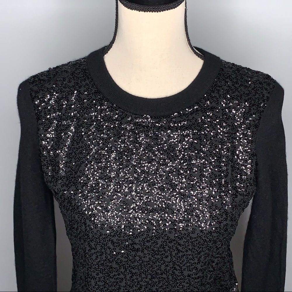 Kate Spade Black Sequin Front Satin Tie Back Sweater Cashmere Sparkle Size XS - Picture 5 of 8